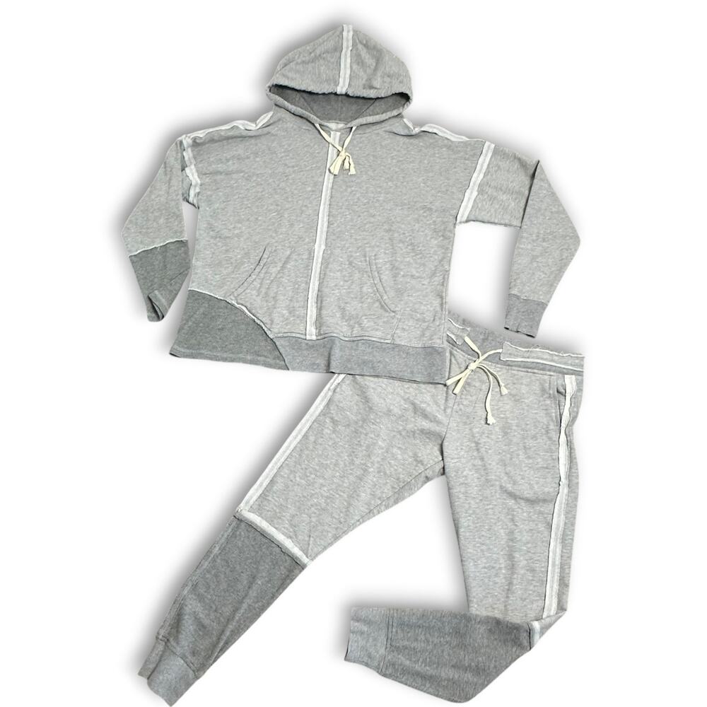 $1700 Greg Lauren Mixed Heather Ribbed Hoodie Sweatpants Tracksuit Set Grey Sz 3